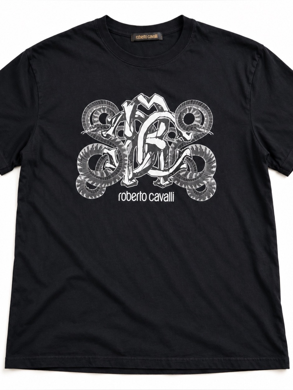 Roberto Cavalli Graphic Logo Snake T-Shirt Black XL Designer Luxury Tee